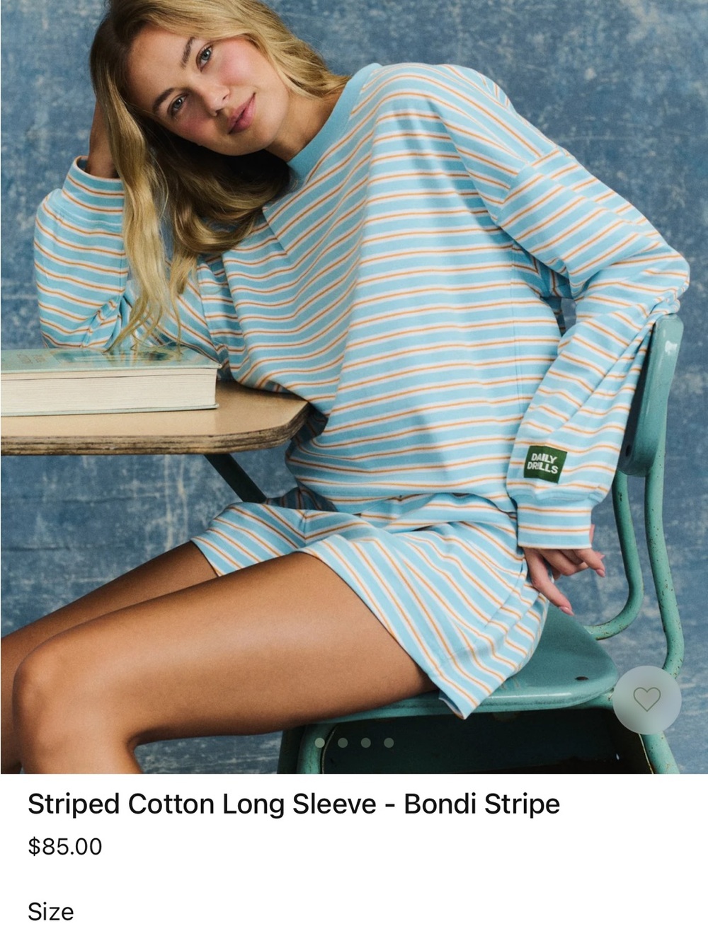 Daily Drills Bondi Stripe Cotton Long Sleeve Dress — Pastel Blue & Cream